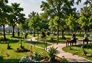 A community park with people on benches