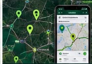 A phone map with green pins